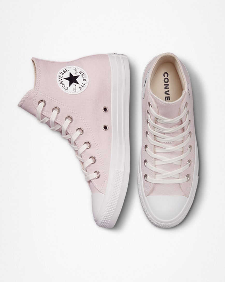 Tenis Converse Chuck Taylor All Star Embroidered Crystals Cano Alto Feminino Rosa Branco | PT Q049871